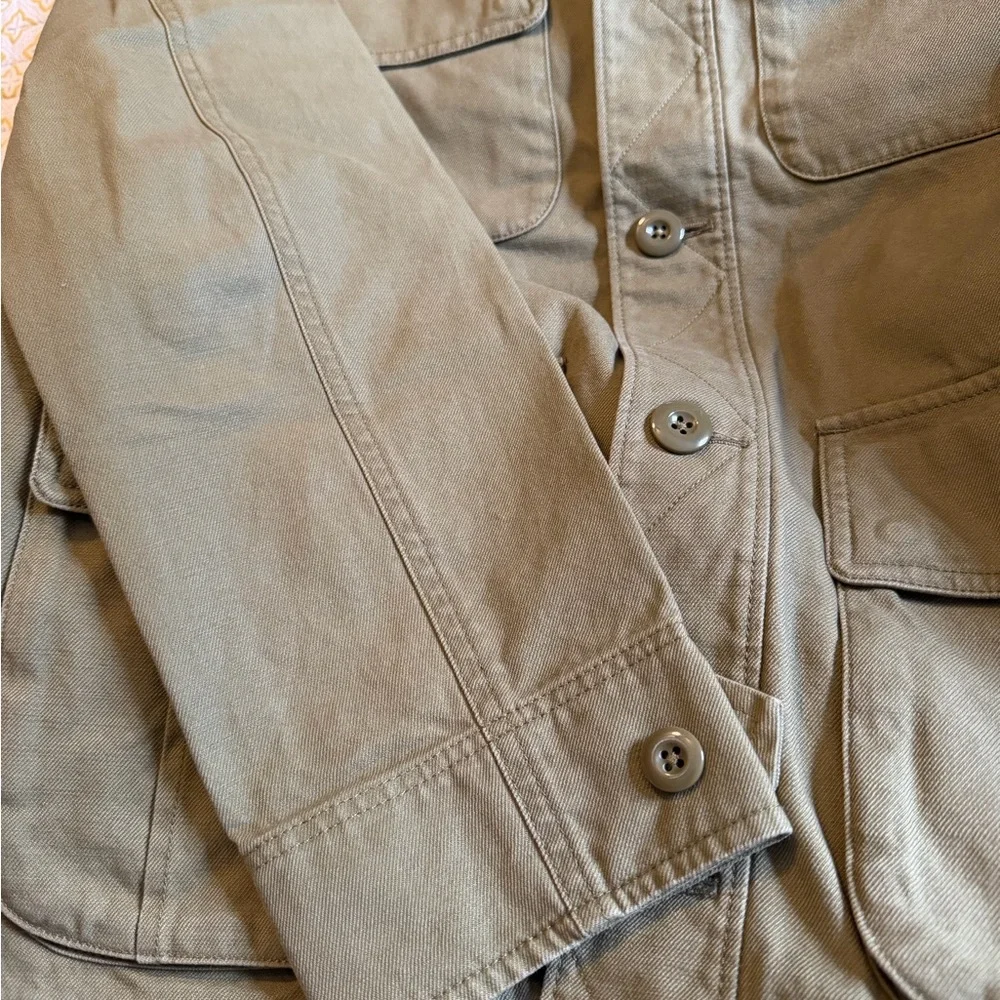 NWT J Crew Barn Jacket Flannel Lined Corduroy Collar Olive Green Small